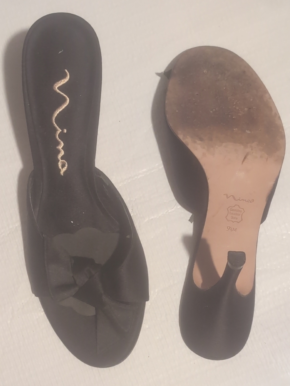 Nina Black Satin Knot Slide Mules